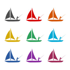 Fishing boat icon isolated on white background. Set icons colorful