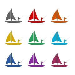 Fishing boat icon isolated on white background. Set icons colorful