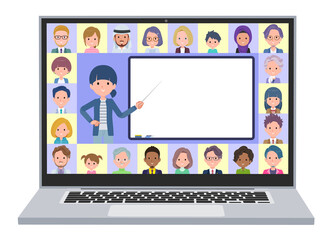 オンラインで授業を教えているナチュラルスタイル女性のセット