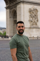 Young tourist boy visiting Paris in springtime
