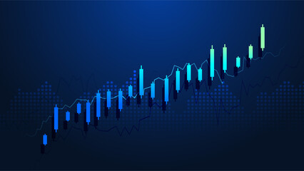 Business candle stick graph chart of stock market investment trading on blue background. Bullish point, up trend of graph. Economy vector design