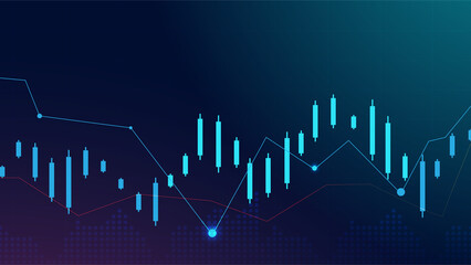 Business candle stick graph chart of stock market investment trading on blue background. Bullish point, up trend of graph. Economy vector design