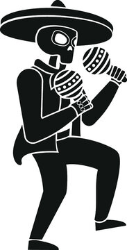 Black and White Cartoon Illustration Vector of a Day of the Dead Festival Musician Celebration Playing Maracas