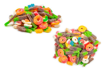 Assorted gummy candies. Top view. Jelly  sweets.