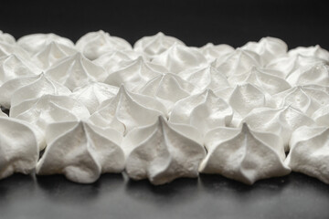 White tasty meringue, homemade dessert.