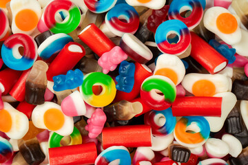 Tasty mix of jelly colorful candies.