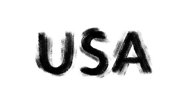 USA inscription. Animated illustration. Black letters on a white background. Country America. Freedom. NATO coalition. military power. Fear and horror.