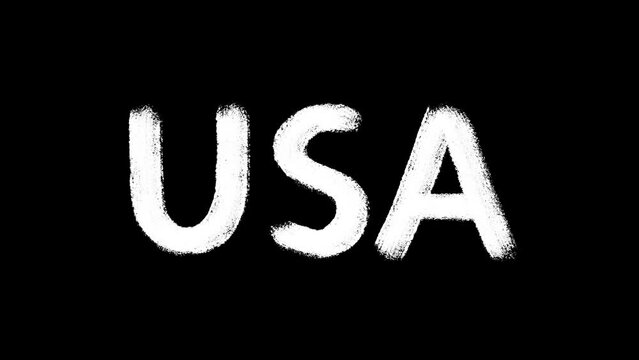 USA inscription. Animated illustration. White letters on a black background. Country America. Freedom. NATO coalition. military power. Fear and horror.