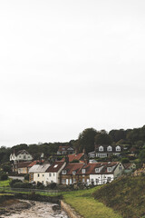 Fototapeta na wymiar Generic village scene against an overcast grey sky.