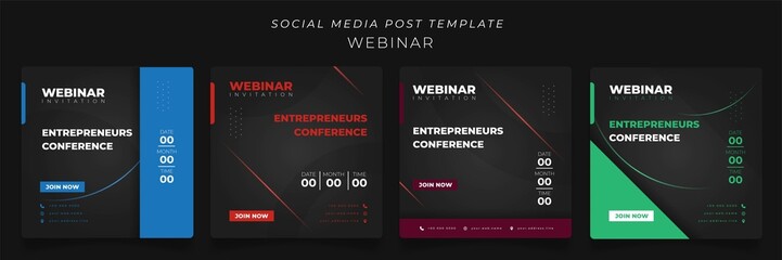 Set of social media post template in black background for online advertisement design