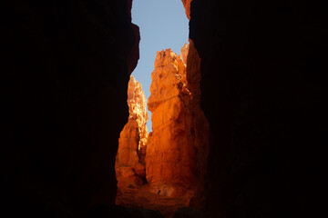 Light peers through canyon at Bryce Canyon National Park
