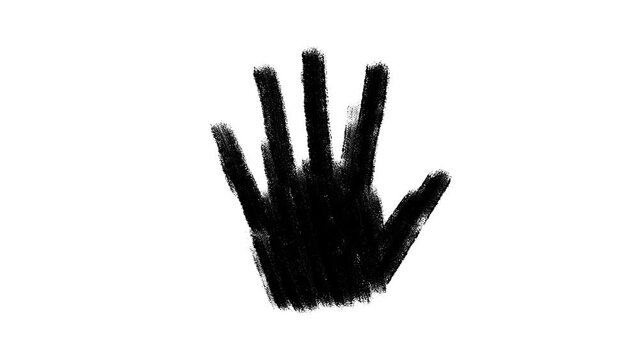 Black hand on a white background. Animated movements. Stop violence. Festive mood. Fingers. Gloomy background. Mystical creature. Danger.