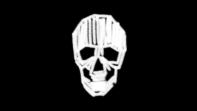 Drawn human skull on a black background. White color. Animated. Fear. Death. Horror. Symbol. Holiday Halloween. mystical look. Casting. Human bones. White chalk.