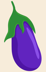 Vector illustration of eggplant. Bright vegetable. Violet and green. Isolated on light beige background.