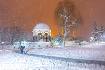 The beautiful landscape with German Fountain in old Hippodrome, Istanbul, Turkey one winter day...