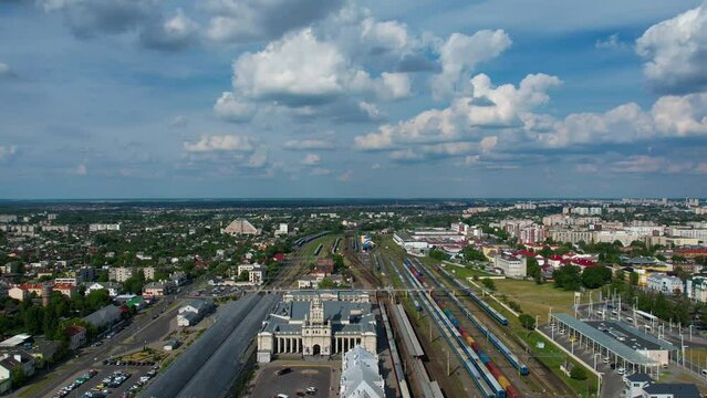 Hyperlapse of train traffic at the Brest railway station from a height