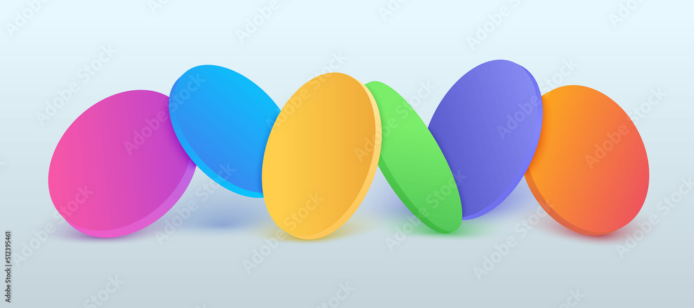 Poster realistic 3d abstract background design with colorful circles. circle set in different gradient shap