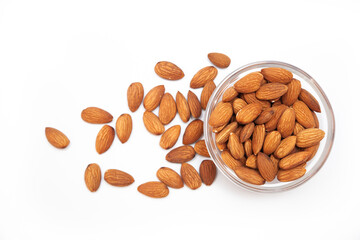 Close-up of natural big raw peeled almonds nuts as a background
