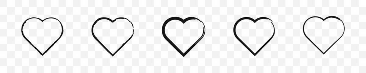 Grunge heart shape icon set. Vector illustration. Brush black heart collection.