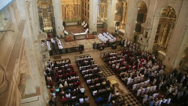 salvador, bahia, brazil - june 16, 2022: Catholics celebrate Corpus Christi holiday with mass at the Basilica Cathedral in the Historic Center in the city of Salvador.
