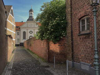 Beautiful picturesque historic suburban residential area Kaiserswerth near Dusseldorf, Germany a...