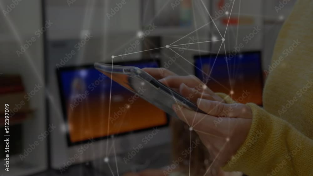 Aufkleber animation of network of connections over hands using tablet