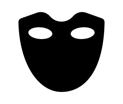 recommend clip art: Mask superhero or bandit villain vector icon. Black masquerade costume eye mask silhouette hidden criminal burgar face. Simple design incognito theatre party masque shape clip art illustration.