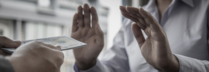 Businessmen refuse to accept money bribery or fraud or cheat, Combating Illegal Receiving of Money and Social Injustice, Anti bribery and corruption concept.