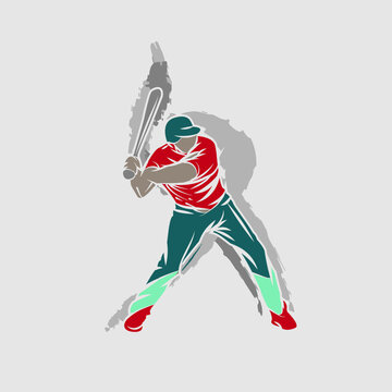 Softball player ready to hit a ball.Athlete silhouette vector illustration.Good for sport event or tournament logo.