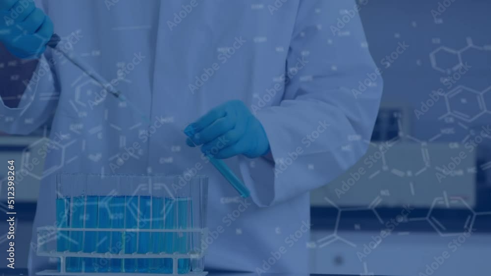 Poster animation of data processing over scientist in lab