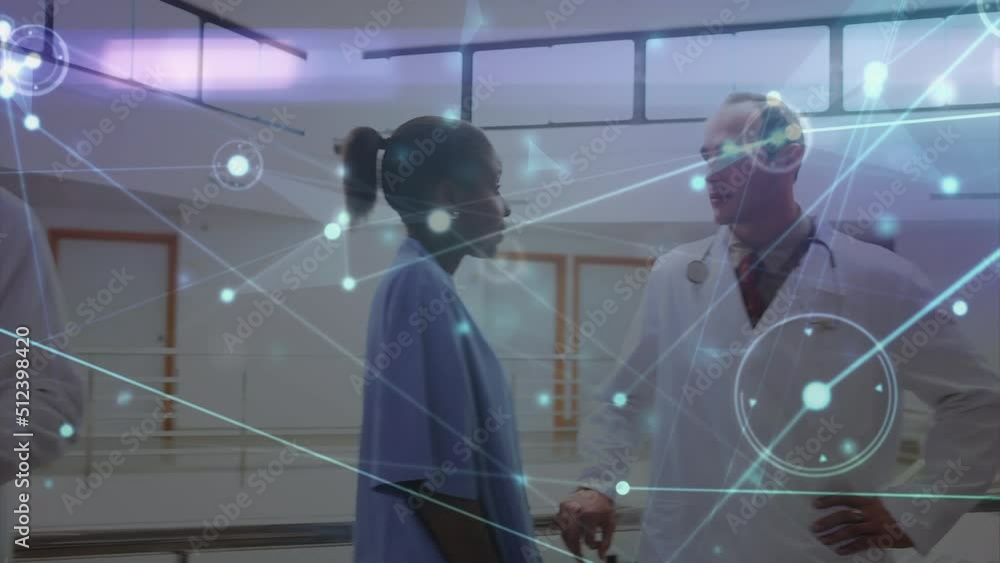 Poster animation of data processing over diverse doctors talking