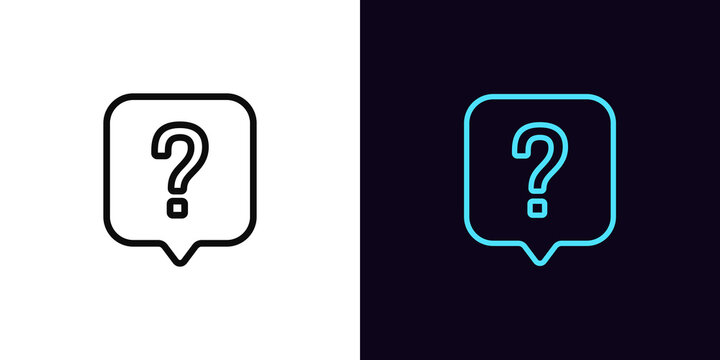 Outline question bubble icon, with editable stroke. Question mark in bubble message, help and FAQ pictogram. Support chat