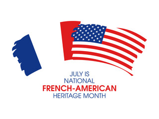 July is National French American Heritage Month vector. Grunge Flag of France and Flag of the United States icon vector isolated on a white background. French american friendship design element