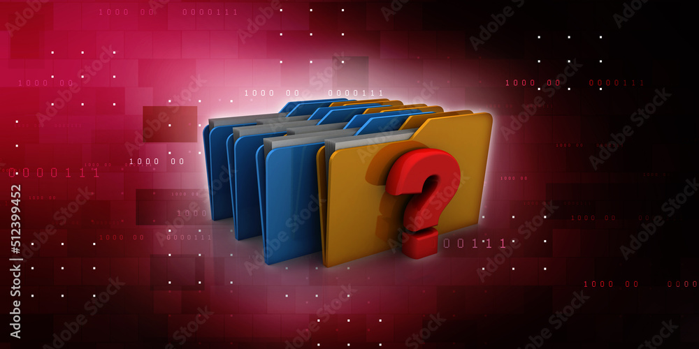 Poster 3d rendering file folder with question symbol
