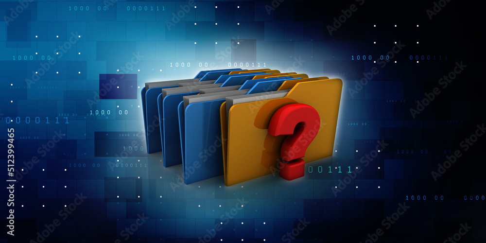 Poster 3d rendering file folder with question symbol