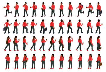 Walking Black People Isometric Set