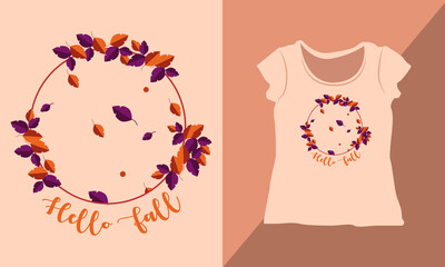 Hello Fall T-shirt design print. Autumn T-shirt Design For Your Business