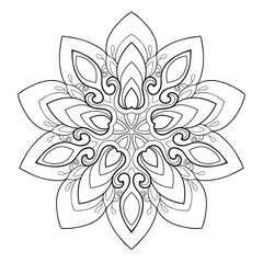 Decorative mandala with simple patterns on white isolated background. For coloring book pages.