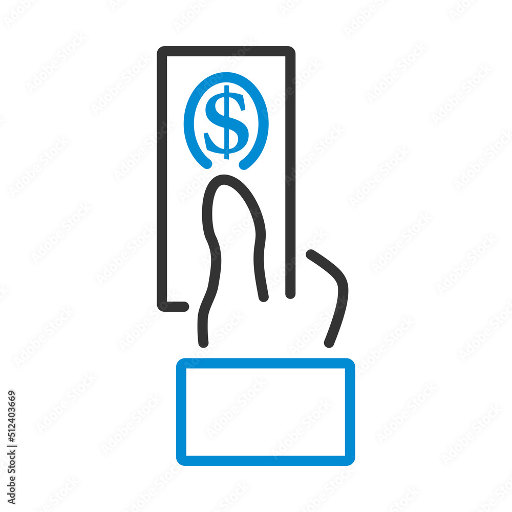 Sticker hand hold dollar banknote icon