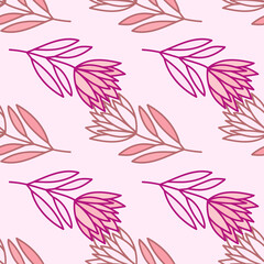 Fototapeta na wymiar Beautiful flower seamless pattern. Simple outline floral wallpaper.