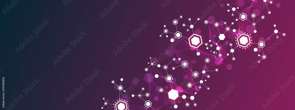 Poster vector neon background frame. pattern of hexagons, lines, waves. design of puzzle plexus. digital ne