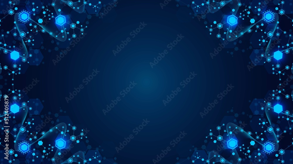 Poster vector neon background frame. pattern of hexagons, lines, waves. design of puzzle plexus. digital ne