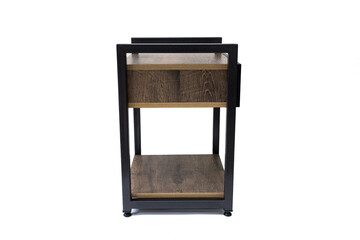 Nightstand in loft style, dark color. Furniture, part of the interior for an office or apartment. Beautiful small cabinet in a modern design. Loft style furniture.