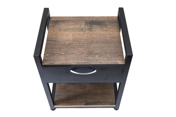 Nightstand in loft style, dark color. Furniture, part of the interior for an office or apartment. Beautiful small cabinet in a modern design. Loft style furniture.