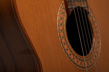 Obraz premium Classical guitar body up close