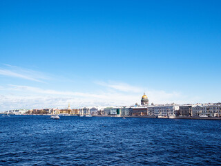 Fototapeta na wymiar blue sky over Great Neva river in Saint Petersburg