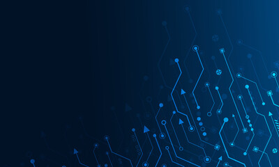 Circuit board blue technology concept.Hi technology connection, internet and digital system.