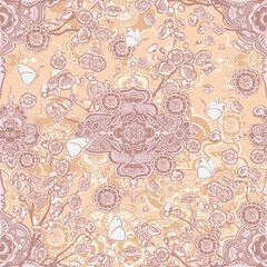 SEAMLESS PATTERN VECTOR pastel toned spring wedding chinoiserie. Detailed high-end luxe elegant boho hand drawn decorative repeating illustration. luxury brand feminine style wallpaper background.