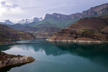 Fototapeta na wymiar Lake Gizhgit in Kabardino-Balkaria in early summer