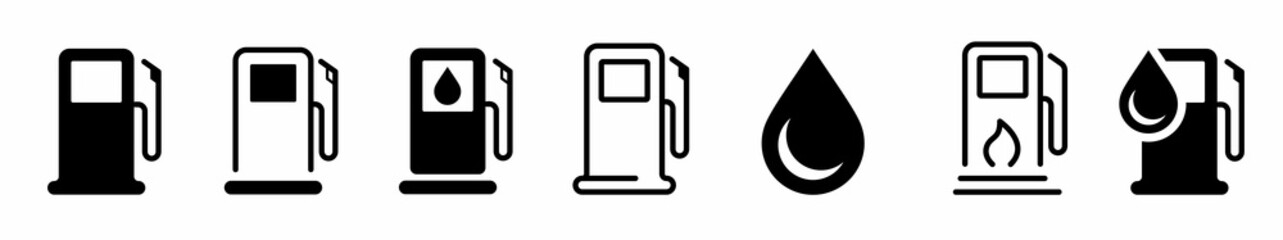 Fuel icon set. Gas station icons or signs. Engine oil icon symbol. Transport collection, petrol fuel. Vector illustration